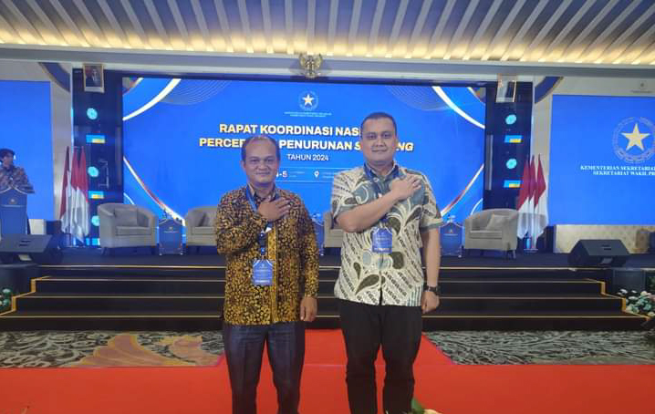 Plt Kadis Kesehatan P2KB Humbahas dr Gunawan Sinaga bersama Kadis PMDP2A Drs Maradu Napitupulu menghadiri rakornas penurunan stunting, di Hotel Grand Sahid Jaya Jakarta, Rabu (4/9/2024). | Foto Dok: Diskominfo