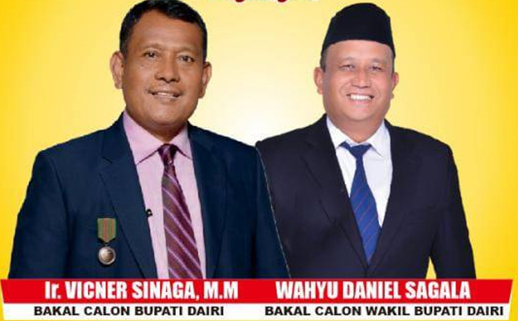 Pasangan calon Bupati dan Wakil Bupati Dairi nomor urut 5, Vickner Sinaga dan Wahyu Daniel Sagala