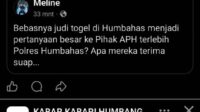 Postingan salah satu warganet di grup media sosial kabar kabari humbang hasundutan menyoroti kinerja aparat Polres Humbahas dalam pemberantasan judi togel di Kabupaten Humbahas.